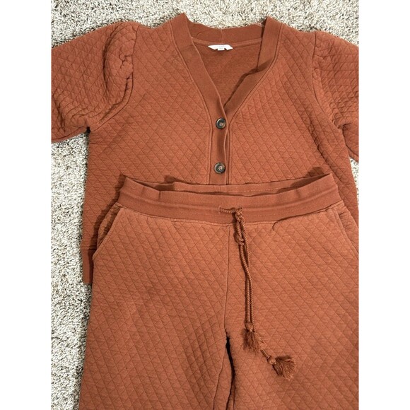 Time and Tru Womens Quilted Lounge Set Brown Cardigan Joggers Size XL 16 18 - Picture 3 of 8